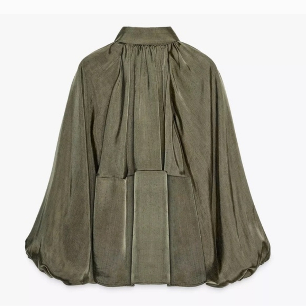 Zara PUFFED BOMBER SATIN KHAKI Size M - Picture 9 of 12
